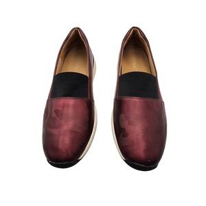 Vionic Cameo Camo Burgundy Leather Slip On Sneakers Shoes Wide 8.5 VW18498W